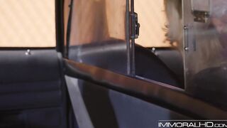 Mature Jessica Drake rubbing her pussy in the front seat