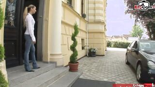 Job interview with a huge boobed young blonde 19 Year Old inside pantyhose