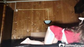 Beauty bunny bimbos gets nude and pleasures herself