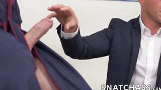 Muscular boss pounding beautiful office worker
