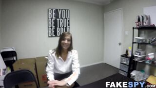 Graduate babe poses before fucking at job offering