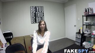 Graduate babe poses before fucking at job offering