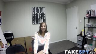 Graduate babe poses before fucking at job offering