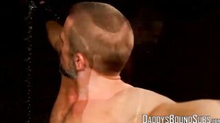 Submissive man tied up and whipped in hardcore style