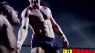Submissive man is choked and humiliated in rough threesome