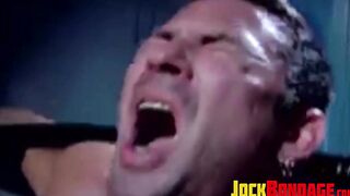 Submissive man is choked and humiliated in rough threesome