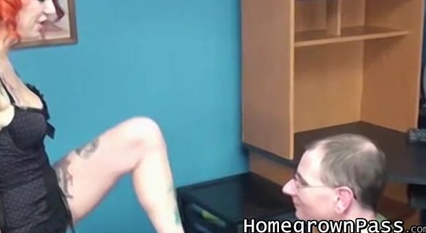 Inked redhead MILF having a taste of thick pensioner dick