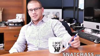 Three office studs are having a post work ass pounding party