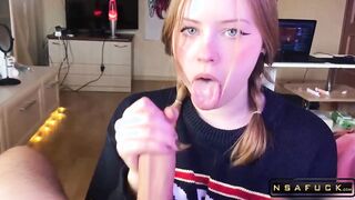 Student Girl Gently Sucks and Loves Cum