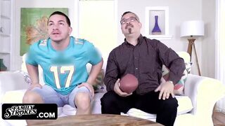 Crazy Sexy Hot Latina Seduces her Big Step Brother in Front of their Step Dad while Watching the Finals