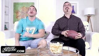 Crazy Sexy Hot Latina Seduces her Big Step Brother in Front of their Step Dad while Watching the Finals