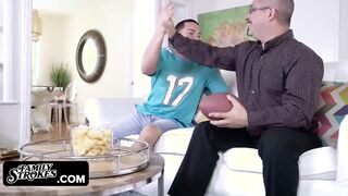 Crazy Sexy Hot Latina Seduces her Big Step Brother in Front of their Step Dad while Watching the Finals