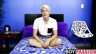 Blond beautiful twink Brayden Cockner wanks and cums solo