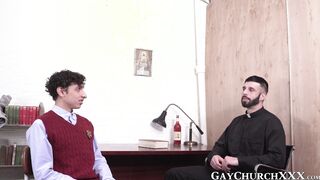 Bearded priest teases young catholic and fucks his ass raw