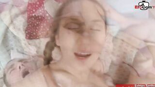 Slim vagina with mouth with small jugs getting a cumshot on her belly