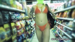 Busty bikini babes celebrating heist on dick