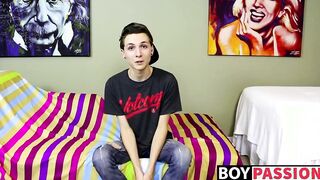 New cute and horny twink Trey Bentley interview and jack off