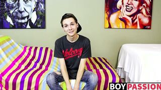 New cute and horny twink Trey Bentley interview and jack off