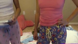 Cadey Mercury is having a sleepover with Alex More. The girls change in PJs while