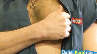Bearded hunk shows off how he masturbates in the shed solo