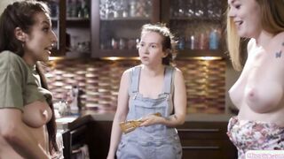 Lesbian apprentice is licked on the job
