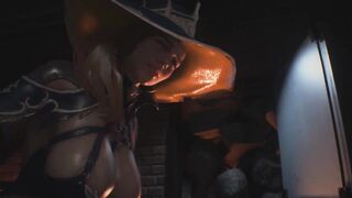 A nude women runs away from an excited monster. 3d