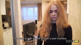 DEBT4k. Perfectly looking red head gets rid of debts after goddess sex