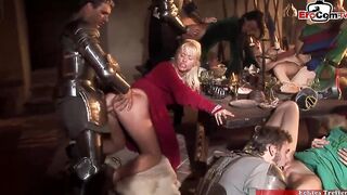 Anal Group Sex into costumes with huge boobed blonde and dark hair Women