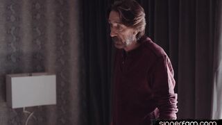 Deepthroating skinny stepdaughter fucked by stepdaddy