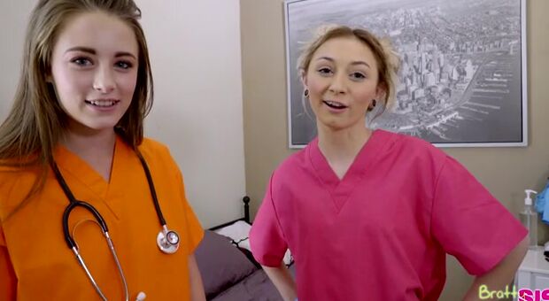 Chloe Temple and her friend Kyler Quinn dress in scrubs as they chat about their upcoming nursing exam. Chloe thinks