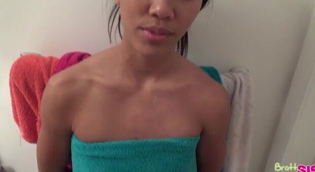Alex Adams is happy to have caught his petite stepsister Aria Skye in the shower so he can spy on