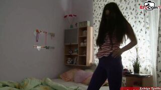 Chubby dark haired 19 yo with natural titties and her BF