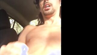 Sexy amateur films while jacking and stroking in his car