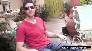 Outdoor solo wanking show with hairy deviant stud