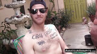 Outdoor solo wanking show with hairy deviant stud