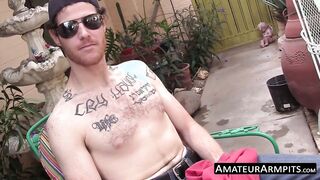 Outdoor solo wanking show with hairy deviant stud