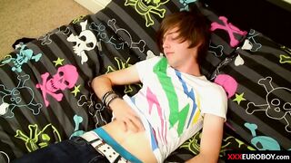 Hung twink drills a pocket pussy with his big uncut dick