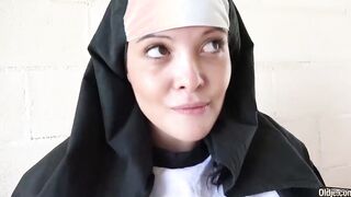 Nun at prayer gives in to needs.