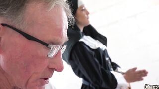 Nun at prayer gives in to needs.