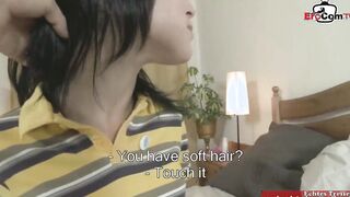 Anal creampie casting with a petite ebony haired skank