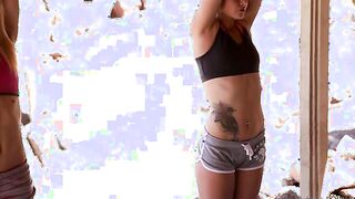 In the midst a workout session where they perform yoga moves together on their patio, Winter Marie and Sierra Nevadah