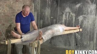 Horny Justin getting his big cock milked by master