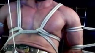Bondage for hunk with tied up blue balls but he enjoys it