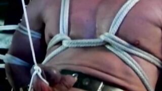 Bondage for hunk with tied up blue balls but he enjoys it