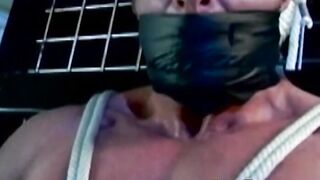 Bondage for hunk with tied up blue balls but he enjoys it