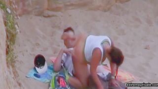 Auntie fucks on the beach while i watch