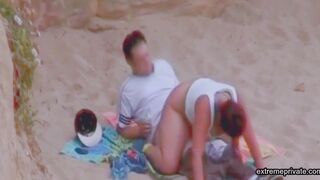 Auntie fucks on the beach while i watch