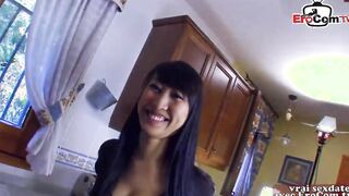 French slender Asian 19 year mature plowed anal in kitchen with small