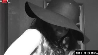 Vulgar dark hair masturbates to a wild orgasm on the pool table
