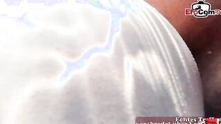 German slim amateur 19 yo do ffm 3-way outdoor in the pool point of see